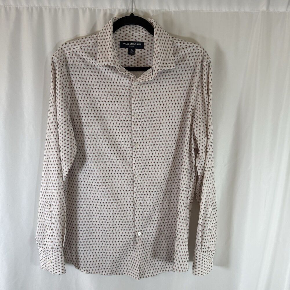 Mizzen Main Shirt Men's Medium White Floral Button Up Long Sleeve No Tuck Trim